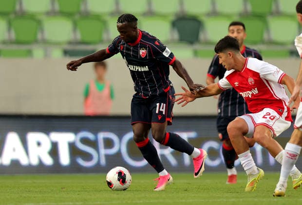 Crvena Zvezda v Hapoel Beer Sheva, UEFA Champions League third qualifying round, first leg, Season 2026 2027 Szombathely, Hungary. 4th August, 2026. Crvena Zvezda s Osman Bukari during the UEFA Champions League third qualifying round, first leg football match between Crvena Zvezda (Red Star) and Hapoel Be er Sheva at the Haladas Stadium on August 4, 2026 in Szombathely, Hungary. Szombathely Hungary Copyright: xPedjaxMilosavljevicx x