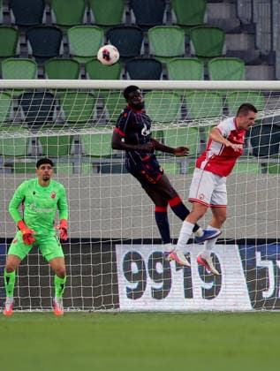 Crvena Zvezda v Hapoel Beer Sheva, UEFA Champions League third qualifying round, first leg, Season 2026 2027 Szombathely, Hungary. 4th August, 2026. Crvena Zvezda s Derrick Luckassen during the UEFA Champions League third qualifying round, first leg football match between Crvena Zvezda (Red Star) and Hapoel Be er Sheva at the Haladas Stadium on August 4, 2026 in Szombathely, Hungary. Szombathely Hungary Copyright: xPedjaxMilosavljevicx x