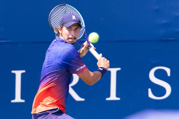 August 4, 2026, Montreal, Quebec, Canada: ALEXEI POPYRIN from Australia backhand in match against Roman Andres Burruchaga from Argentina in first round at Canadian Open at IGA stadium in Montreal, Quebec, Canada on 2026-08-04 Montreal Canada - ZUMAl189 20260804_zsp_l189_074 Copyright: xYannickxLegarex