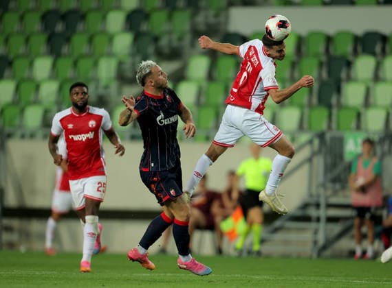 Crvena Zvezda v Hapoel Beer Sheva, UEFA Champions League third qualifying round, first leg, Season 2026 2027 Szombathely, Hungary. 4th August, 2026. Hapoel s Zahi Ahmad during the UEFA Champions League third qualifying round, first leg football match between Crvena Zvezda (Red Star) and Hapoel Be er Sheva at the Haladas Stadium on August 4, 2026 in Szombathely, Hungary. Szombathely Hungary Copyright: xPedjaxMilosavljevicx x