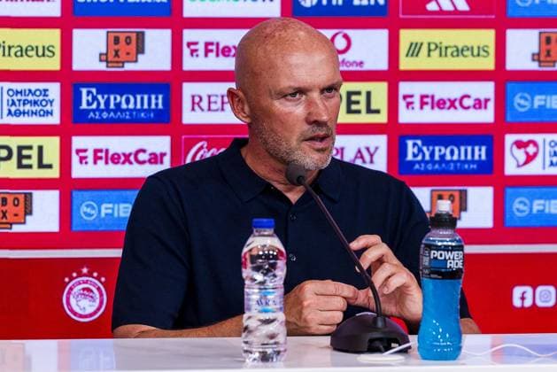 Athens , 04-08-2026 , Stadio Georgios Karaiskakis , third qualifying round of the Champions League , season 2026 2027 , Olympiakos - NEC , picture shows NEC coach Dick Schreuder press conference, PK, Pressekonferenz after the match final score 0-0. Olympiakos - NEC  x205454368x Copyright: