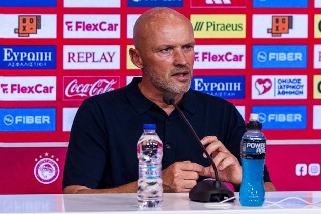 Athens , 04-08-2026 , Stadio Georgios Karaiskakis , third qualifying round of the Champions League , season 2026 2027 , Olympiakos - NEC , picture shows NEC coach Dick Schreuder press conference, PK, Pressekonferenz after the match final score 0-0. Olympiakos - NEC  x205454374x Copyright:
