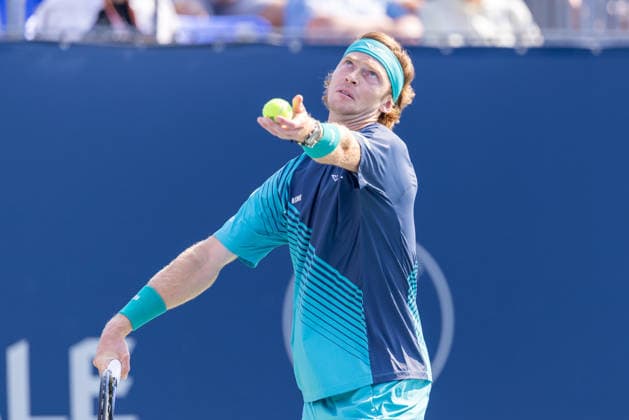 August 4, 2026, Montreal, Quebec, Canada: ANDREY RUBLEV (10) serving in match against JUNCHENG SHANG from China in second round at Canadian Open at IGA stadium in Montreal, Quebec, Canada on 2026-08-04 Montreal Canada - ZUMAl189 20260804_zsp_l189_084 Copyright: xYannickxLegarex