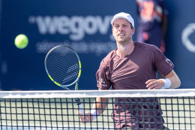 August 4, 2026, Montreal, Quebec, Canada: BOTIC VAN DE ZANDSCHULP from Nederlands forehandin match against Giovanni Mpetshi Perrigard from France in first round at Canadian Open at IGA stadium in Montreal, Quebec, Canada on 2026-08-04 Montreal Canada - ZUMAl189 20260804_zsp_l189_087 Copyright: xYannickxLegarex