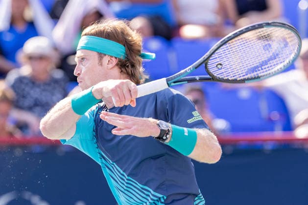 August 4, 2026, Montreal, Quebec, Canada: ANDREY RUBLEV (10) forehand in match against JUNCHENG SHANG from China in second round at Canadian Open at IGA stadium in Montreal, Quebec, Canada on 2026-08-04 Montreal Canada - ZUMAl189 20260804_zsp_l189_086 Copyright: xYannickxLegarex