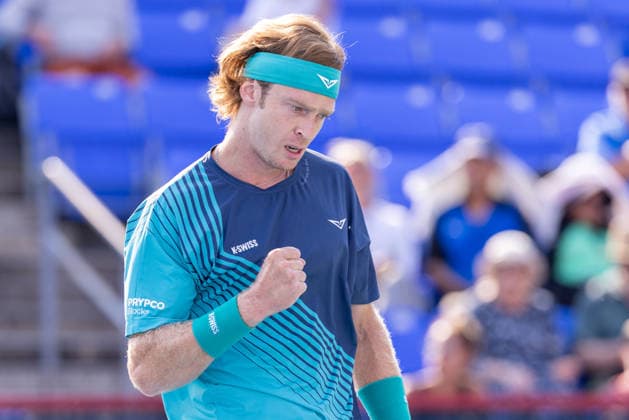 August 4, 2026, Montreal, Quebec, Canada: ANDREY RUBLEV (10) reaction in match against JUNCHENG SHANG from China in second round at Canadian Open at IGA stadium in Montreal, Quebec, Canada on 2026-08-04 Montreal Canada - ZUMAl189 20260804_zsp_l189_091 Copyright: xYannickxLegarex
