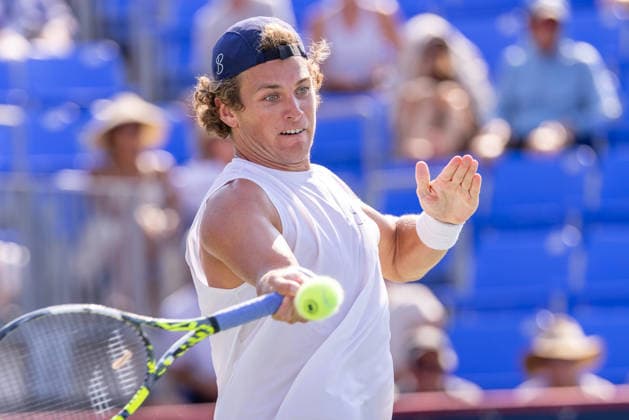 August 4, 2026, Montreal, Quebec, Canada: LIAM DRAXL from Canada forehand in match against Daniel Merida from Spain in first round at Canadian Open at IGA stadium in Montreal, Quebec, Canada on 2026-08-04 Montreal Canada - ZUMAl189 20260804_zsp_l189_097 Copyright: xYannickxLegarex