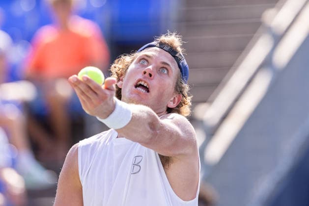 August 4, 2026, Montreal, Quebec, Canada: LIAM DRAXL from Canada serving in match against Daniel Merida from Spain in first round at Canadian Open at IGA stadium in Montreal, Quebec, Canada on 2026-08-04 Montreal Canada - ZUMAl189 20260804_zsp_l189_098 Copyright: xYannickxLegarex