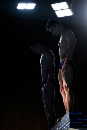 Nikita Shleikher, Ruslan Ternovoi Neutral Athletes B compete in the diving 10m Platform Synchro Men Final during the European Aquatics Championships at the Olympic Aquatic Center in Paris (France), August 4, 2026. Andrea Staccioli