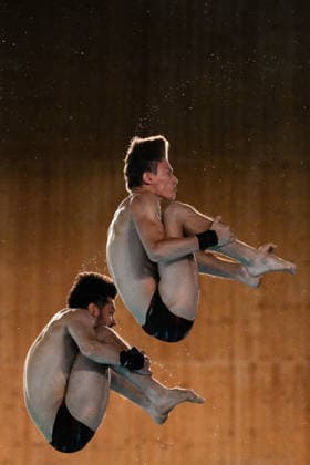 Maciej Bujak of Poland, Robert Lukaszewicz of Poland compete in the Diving Men s 10m Platform Final during the European Aquatics Championships at the Olympic Aquatic Center in Paris (France), August 4, 2026. Andrea Staccioli