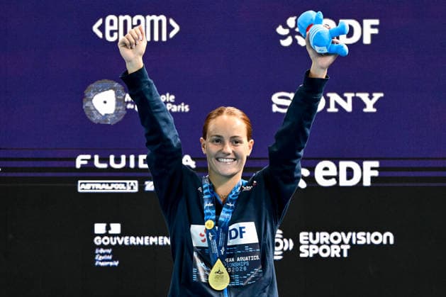 Chiara Pellacani of Italy celebrates after winning the gold medal in the diving 3m Springboard Women Final during the European Aquatics Championships at the Olympic Aquatic Center in Paris (France), August 4, 2026. Andrea Masini Deepbluemedia Insidefoto