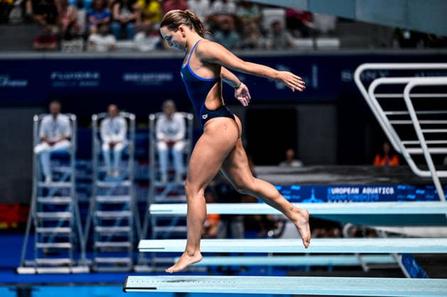 Elisa Pizzini of Italy competes in the diving 3m Springboard Women Final during the European Aquatics Championships at the Olympic Aquatic Center in Paris (France), August 4, 2026. Andrea Masini Deepbluemedia Insidefoto
