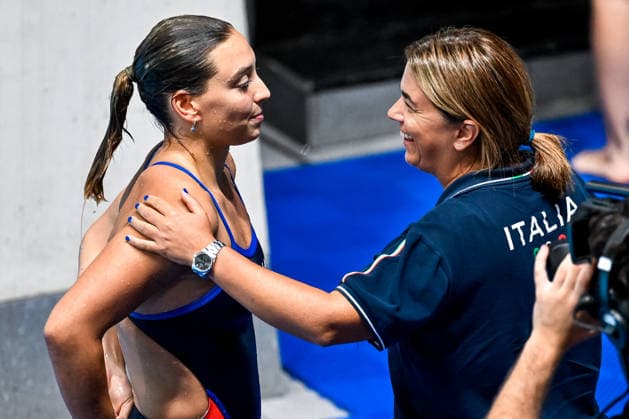 Elisa Pizzini of Italy reacts after competing in the diving 3m Springboard Women Final during the European Aquatics Championships at the Olympic Aquatic Center in Paris (France), August 4, 2026. Andrea Masini Deepbluemedia Insidefoto