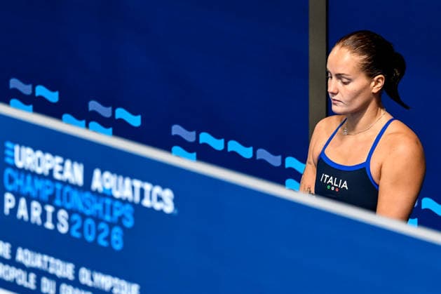 Chiara Pellacani of Italy reacts after competing in the diving 3m Springboard Women Final during the European Aquatics Championships at the Olympic Aquatic Center in Paris (France), August 4, 2026. Andrea Masini Deepbluemedia Insidefoto
