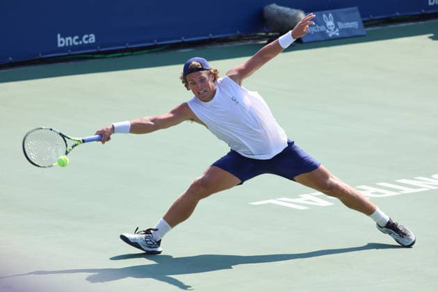 ATP, Tennis Herren Masters 1000 National Bank Open Montreal 2026 - Round of 64 - Day 4 Liam Draxl of Canada lunges to play a forehand during the Men™s Singles round of 64 match against Daniel Merida of Spain on day 4 of the ATP Masters1000 National Bank Open at IGA Stadium. on August 4, 2026, in Montreal, Canada. (Photo by Horacio Zamora Eyepix Group) Copyright: xHoracioxZamorax xEyepixxGroupx HZ_04082026_193835