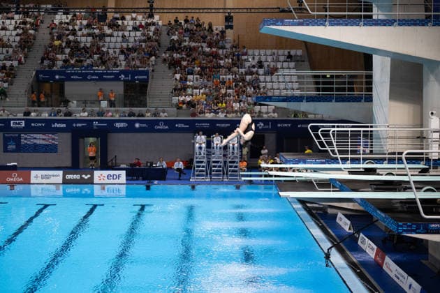 Women 3m springboard diving final European Aquatics Championships - Saint-Denis Athlete competes in the women’s 3m springboard diving final event during the LEN European Aquatics Championships, at the Olympic Aquatics Centre in Saint-Denis, northeastern suburbs of Paris, on August 4, 2026. Photo by Raphael Lafargue ABACAPRESS.COM Saint-Denis France  Copyright: xLafarguexRaphael ABACAx