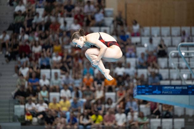 Women 3m springboard diving final European Aquatics Championships - Saint-Denis Poland s diver Kaja Skrzek competes in the women’s 3m springboard diving final event during the LEN European Aquatics Championships, at the Olympic Aquatics Centre in Saint-Denis, northeastern suburbs of Paris, on August 4, 2026. Photo by Raphael Lafargue ABACAPRESS.COM Saint-Denis France  Copyright: xLafarguexRaphael ABACAx