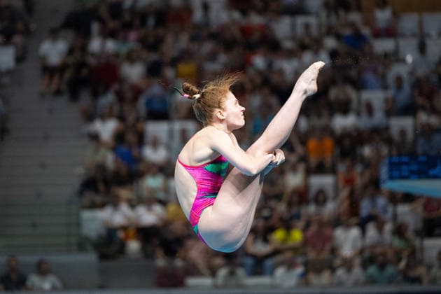 Women 3m springboard diving final European Aquatics Championships - Saint-Denis Armenia s diver Aleksandra Bibikina competes in the women’s 3m springboard diving final event during the LEN European Aquatics Championships, at the Olympic Aquatics Centre in Saint-Denis, northeastern suburbs of Paris, on August 4, 2026. Photo by Raphael Lafargue ABACAPRESS.COM Saint-Denis France  Copyright: xLafarguexRaphael ABACAx
