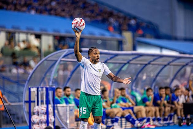 GNK Dinamo vs FK Kauno Žalgiris, UEFA Champions League third qualifying round, first leg, Stadion Maksimir, August 4, Zagreb, Croatia. Joris Moutachy takes a throw-in during the UEFA Champions League third qualifying round first leg match between GNK Dinamo and FK Kauno Žalgiris at Stadion Maksimir in Zagreb, Croatia. Zagreb Zagreb Croatia