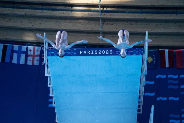 Men 10m platform synchro diving final European Aquatics Championships - Saint-Denis Neutral Athletes diver Nikita Shleikher and Neutral Athletes diver Ruslan Ternovoi compete in the men’s 10m platform synchro diving final event during the LEN European Aquatics Championships, at the Olympic Aquatics Centre in Saint-Denis, northeastern suburbs of Paris, on August 4, 2026. Photo by Raphael Lafargue ABACAPRESS.COM Saint-Denis France  Copyright: xLafarguexRaphael ABACAx