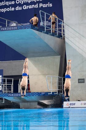 Men 10m platform synchro diving final European Aquatics Championships - Saint-Denis Neutral Athletes diver Nikita Shleikher and Neutral Athletes diver Ruslan Ternovoi compete in the men’s 10m platform synchro diving final event during the LEN European Aquatics Championships, at the Olympic Aquatics Centre in Saint-Denis, northeastern suburbs of Paris, on August 4, 2026. Photo by Raphael Lafargue ABACAPRESS.COM Saint-Denis France  Copyright: xLafarguexRaphael ABACAx