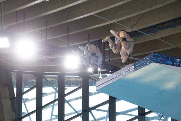 Men 10m platform synchro diving final European Aquatics Championships - Saint-Denis Neutral Athletes diver Alexandr Koloskov and Neutral Athletes diver Siarhei Malashonak compete in the men’s 10m platform synchro diving final event during the LEN European Aquatics Championships, at the Olympic Aquatics Centre in Saint-Denis, northeastern suburbs of Paris, on August 4, 2026. Photo by Raphael Lafargue ABACAPRESS.COM Saint-Denis France  Copyright: xLafarguexRaphael ABACAx