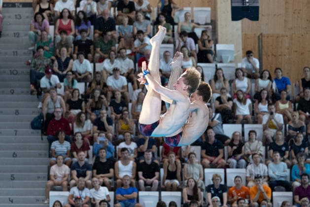 Men 10m platform synchro diving final European Aquatics Championships - Saint-Denis Neutral Athletes diver Alexandr Koloskov and Neutral Athletes diver Siarhei Malashonak compete in the men’s 10m platform synchro diving final event during the LEN European Aquatics Championships, at the Olympic Aquatics Centre in Saint-Denis, northeastern suburbs of Paris, on August 4, 2026. Photo by Raphael Lafargue ABACAPRESS.COM Saint-Denis France  Copyright: xLafarguexRaphael ABACAx