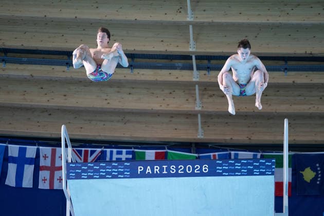 Men 10m platform synchro diving final European Aquatics Championships - Saint-Denis Divers compete in the men’s 10m platform synchro diving final event during the LEN European Aquatics Championships, at the Olympic Aquatics Centre in Saint-Denis, northeastern suburbs of Paris, on August 4, 2026. Photo by Raphael Lafargue ABACAPRESS.COM Saint-Denis France  Copyright: xLafarguexRaphael ABACAx