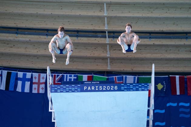 Men 10m platform synchro diving final European Aquatics Championships - Saint-Denis Divers compete in the men’s 10m platform synchro diving final event during the LEN European Aquatics Championships, at the Olympic Aquatics Centre in Saint-Denis, northeastern suburbs of Paris, on August 4, 2026. Photo by Raphael Lafargue ABACAPRESS.COM Saint-Denis France  Copyright: xLafarguexRaphael ABACAx