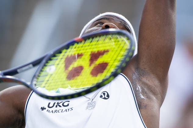 MONTREAL, QC - AUGUST 04: Frances Tiafoe from USA serves against Marin Cilic from Croatia during their singles second round match on day three of the ATP, Tennis Herren 1000 National Bank Open presented by Rogers at Stade IGA on August 4, 2026 in Montreal, Quebec, Canada. (Photo by Vincent Ethier Icon Sportswire) TENNIS: AUG 04 National Bank Open EDITORIAL USE ONLY Icon270804003