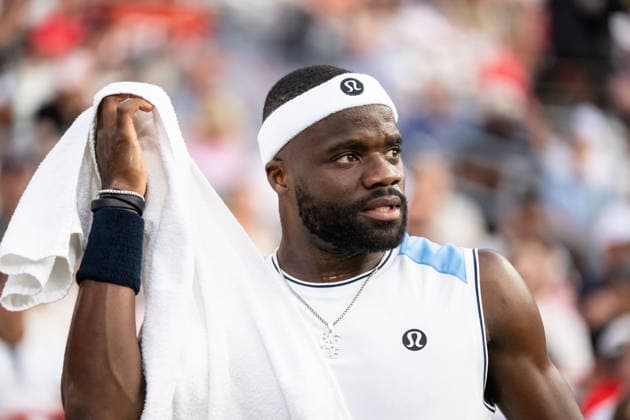 MONTREAL, QC - AUGUST 04: Frances Tiafoe from USA Looks on against Marin Cilic from Croatia during their singles second round match on day three of the ATP, Tennis Herren 1000 National Bank Open presented by Rogers at Stade IGA on August 4, 2026 in Montreal, Quebec, Canada. (Photo by Vincent Ethier Icon Sportswire) TENNIS: AUG 04 National Bank Open EDITORIAL USE ONLY Icon270804020
