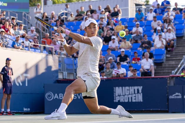August 4, 2026, Montreal, Quebec, Canada: JUNCHENG SHANG from China backhand in match against Andrey Rublev (10) in second round at Canadian Open at IGA stadium in Montreal, Quebec, Canada on 2026-08-04 Montreal Canada - ZUMAl189 20260804_zsp_l189_108 Copyright: xYannickxLegarex