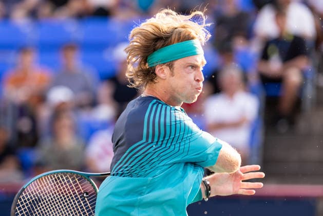 August 4, 2026, Montreal, Quebec, Canada: ANDREY RUBLEV (10) forehand in match against Juncheng Shang from China in second round at Canadian Open at IGA stadium in Montreal, Quebec, Canada on 2026-08-04 Montreal Canada - ZUMAl189 20260804_zsp_l189_123 Copyright: xYannickxLegarex