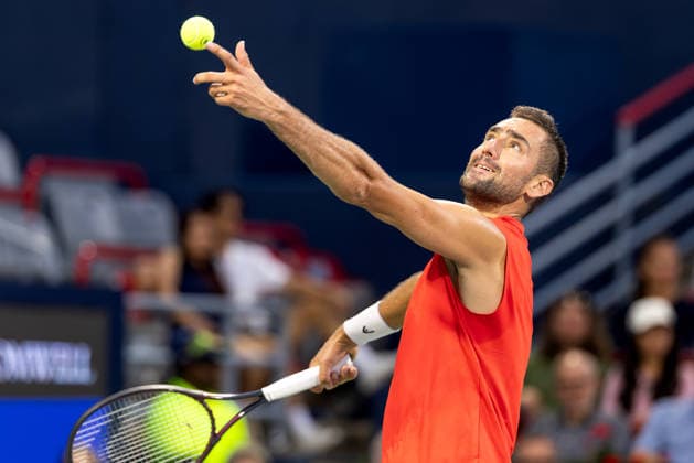August 4, 2026, Montreal, Quebec, Canada: MARIN CILIC from Croatia serving in match against Frances Tiafoe from USA in second round at Canadian Open at IGA stadium in Montreal, Quebec, Canada on 2026-08-04 Montreal Canada - ZUMAl189 20260804_zsp_l189_142 Copyright: xYannickxLegarex
