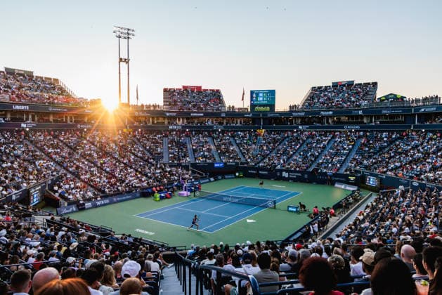 TORONTO, ON - AUGUST 04: (L-R) Aryna Sabalenka (BLR) and Moyuka Uchijima (JPN) are seen during a women™s singles second-round match at the WTA, Tennis Damen 1000 National Bank Open on August 04, 2026 at Sobeys Stadium in Toronto, ON (Photo by Mathew Tsang Icon Sportswire) TENNIS: AUG 04 National Bank Open EDITORIAL USE ONLY Icon260804025
