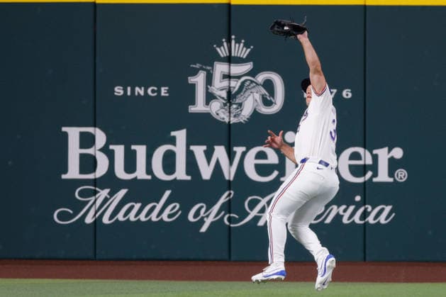August 4, 2026, Arlington, Texas, USA: Texas Rangers left fielder WYATT LANGFORD (36) catches a fly ball first inning during a baseball game, Tuesday, Aug. 4, 2026, in Arlington, Texas. Arlington USA - ZUMAa325 20260804_zsa_a325_012 Copyright: xDavidxBalleringxIix