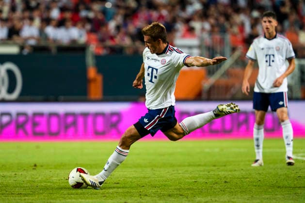 August 4, 2026, Seogwipo, Jeju, South Korea: FC Bayern Munich midfielder JOAO PALHINHA (16) kicks the ball in an exhibition match between BundesligaÃ¢â‚¬â ¢s FC Bayern Munich and K League 1Ã¢â‚¬â ¢s Jeju SK FC, during the Audi Football Summit 2026 on Tuesday, Aug. 4, 2026 at the Jeju World Cup Stadium in Seogwipo, South Korea. FC Bayern Munich 2:1 Jeju SK FC Exhibition  - ZUMAh163 20260804_znp_h163_018 Copyright: xJintakxHanx