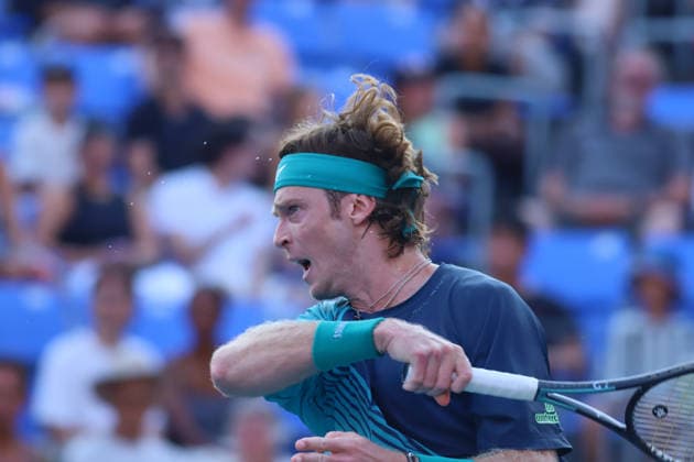 ATP, Tennis Herren Masters 1000 National Bank Open Montreal 2026 - Round of 64 - Day 4 Andrey Rublev of Russia returns a forehand during the Men™s Singles round of 64 match against Shang Juncheng of China on day 4 of the ATP Masters1000 National Bank Open at IGA Stadium. on August 4, 2026, in Montreal, Canada. (Photo by Horacio Zamora Eyepix Group) Copyright: xHoracioxZamorax xEyepixxGroupx HZ_04082026_193887