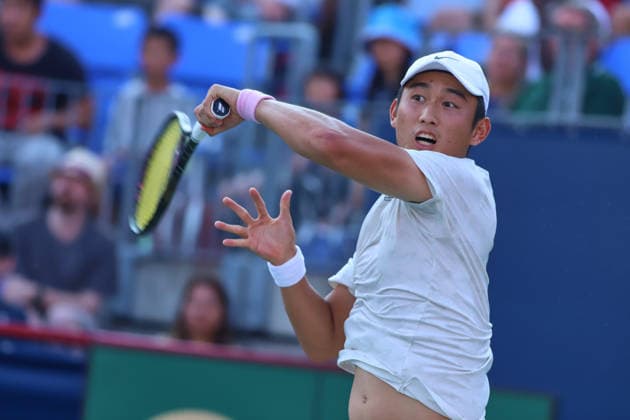 ATP, Tennis Herren Masters 1000 National Bank Open Montreal 2026 - Round of 64 - Day 4 Shang Juncheng of China plays a forehand during the Men™s Singles round of 64 match against Andrey Rublev of Russia on day 4 of the ATP Masters1000 National Bank Open at IGA Stadium. on August 4, 2026, in Montreal, Canada. (Photo by Horacio Zamora Eyepix Group) Copyright: xHoracioxZamorax xEyepixxGroupx HZ_04082026_193875