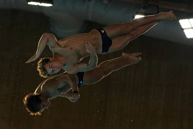 Men s Synchronised 10m Platform, Simone CONTE Raffaele PELLIGRA from Italy, silver medal at the European Aquatics Championships Paris 2026, Paris, August 03, 2026 .  Copyright: xGianxMattiaxD Alberto LaPressex