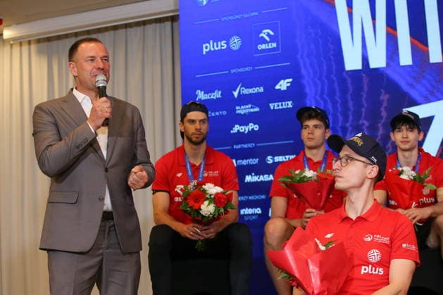 WARSZAWA 05.08.2026 POWROT REPREZENTACJI POLSKI SIATKARZY - ZLOTYCH MEDALISTOW LIGI NARODOW--- RETURN OF THE POLISH VOLLEYBALL TEAM - VNL GOLD MEDALIST TO WARSAW PIOTR BORYS ALEKSANDER SLIWKA MARCIN NOWAKOWSKI FOT. ANNA KLEPACZKO FOTOPYK NEWSPIX.PL --- newspix.pl POLAND OUT! 