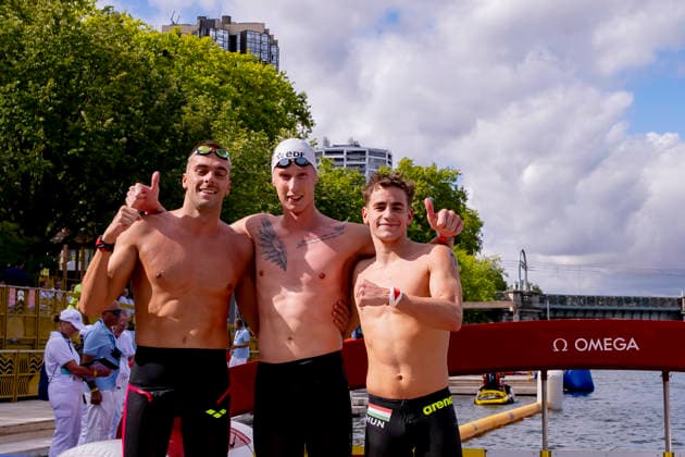 France, Paris, Centre Aquatique Olympique Metropole du Grand Paris, 05.08.2026, European Aquatics Championships Artistic Swimming, Day 6, 5km Open Water, Gregorio Paltrinieri of Italy, Florian Wellbrock of Germany and David Betlehem of Hungary, Photo by Eibner Pressefoto Tino Henschel European Aquatics Championships Artistic Swimming, Day 6, 5km Open Water Paris *** France, Paris, Centre Aquatique Olympique Metropole du Grand Paris, August 5, 2026, European Aquatics Championships – Artistic Swimming, Day 6, 5 km Open Water, Gregorio Paltrinieri of Italy, Florian Wellbrock of Germany, and David Betlehem of Hungary, Photo by Eibner Pressefoto Tino Henschel European Aquatics Championships – Artistic Swimming, Day 6, 5 km Open Water, Paris Copyright: xEibnerxPressefotox