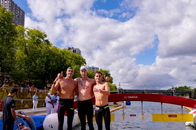 France, Paris, Centre Aquatique Olympique Metropole du Grand Paris, 05.08.2026, European Aquatics Championships Artistic Swimming, Day 6, 5km Open Water, Gregorio Paltrinieri of Italy, Florian Wellbrock of Germany and David Betlehem of Hungary, Photo by Eibner Pressefoto Tino Henschel European Aquatics Championships Artistic Swimming, Day 6, 5km Open Water Paris *** France, Paris, Centre Aquatique Olympique Metropole du Grand Paris, August 5, 2026, European Aquatics Championships – Artistic Swimming, Day 6, 5 km Open Water, Gregorio Paltrinieri of Italy, Florian Wellbrock of Germany, and David Betlehem of Hungary, Photo by Eibner Pressefoto Tino Henschel European Aquatics Championships – Artistic Swimming, Day 6, 5 km Open Water, Paris Copyright: xEibnerxPressefotox