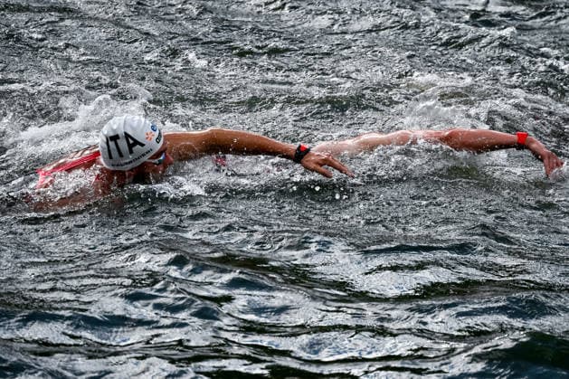 Gregorio Paltrinieri of Italy competes in the open water swimming 5km Men Final during the European Aquatics Championships at the River Seine in Paris (France), August 5, 2026. Andrea Staccioli Deepbluemedia Insidefoto