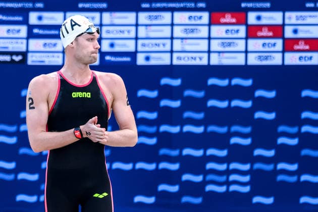 Marcello Guidi of Italy prepares to compete in the open water swimming 5km Men Final during the European Aquatics Championships at the River Seine in Paris (France), August 5, 2026. Andrea Staccioli
