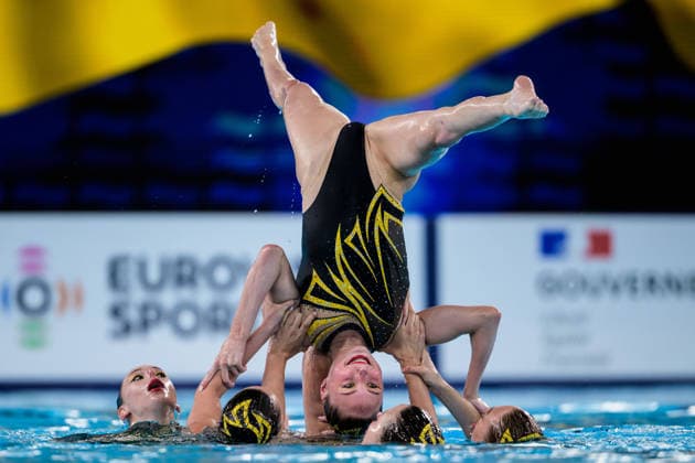 260805 Athletes of team Ukraine compete in artistic swimming acrobatic routine final during day six of the 2026 European Aquatics Championships on August 5, 2026 in Saint-Denis. Photo: Joel Marklund BILDBYRAN kod JM JM0833 bbeng konstsim artistic swimming 2026 european aquatics championships em *** August 5, 2026: Athletes from Team Ukraine compete in the artistic swimming acrobatic routine final on the sixth day of the 2026 European Aquatics Championships on August 5, 2026 in Saint Denis. Photo by Joel Marklund, BILDBYRAN. Code: JM JM0833 bbeng artistic swimming 2026 European Aquatics Championships EM  Copyright: JOELxMARKLUND BB260805JM056