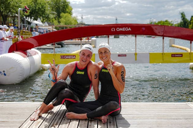Open Water, Women s 5km, Ginevra TADDEUCCI and Barbara POZZOBON from Italy, gold and bronze medal at the European Aquatics Championships Paris 2026, Paris, August 05, 2026 .  Copyright: xGianxMattiaxD Alberto LaPressex