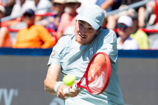 August 5, 2026, Montreal, Quebec, Canada: JOAO FONSECA (22) from Brazil reaction in match against Stefanos Tsitsipas from Greece in second round at Canadian Open at IGA stadium in Montreal, Quebec, Canada on 2026-08-05 Montreal Canada - ZUMAl189 20260805_zsp_l189_024 Copyright: xYannickxLegarex