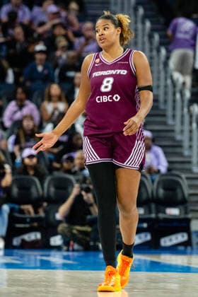 SAN FRANCISCO, CA - AUGUST 04: Nyara Sabally 8 of the Toronto Tempo reacts to a foul during a WNBA, Basketball Damen, USA game against the Golden State Valkyries on August 4, 2026 at Chase Center in San Francisco, CA. (Photo by Matthew Huang Icon Sportswire) WNBA: AUG 04 Toronto Tempo at Golden State Valkyries EDITORIAL USE ONLY Icon260804058