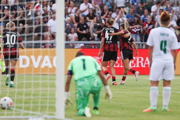 Frankfurt am Main, Germany - August 2026: Larrissa Muehlhaus (Eintracht Frankfurt) and Ereleta Memeti (Eintracht Frankfurt) celebrate the goal during the second Qualifying Round Match Eintracht Frankfurt and Omonia Nicosia - Semi-finals of the UEFA Womens LP Mini Tournament at Stadium am Bretanobad in Frankfurt am Main, Germany *** Frankfurt am Main, Germany, August 2026—Larrissa Muehlhaus of Eintracht Frankfurt and Ereleta Memeti of Eintracht Frankfurt celebrate the goal during the second qualifying round match between Eintracht Frankfurt and Omonia Nicosia in the semifinals of the UEFA Women s LP Mini Tournament at Stadium am Bretanobad in Frankfurt am Main, Germany Copyright: HMBxMedia JoaquimxFerreira
